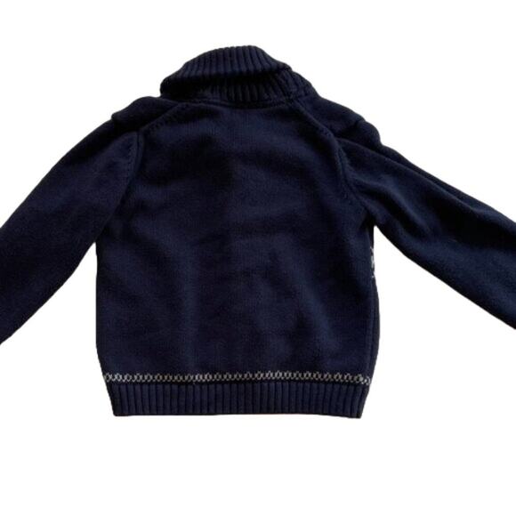 Janie and Jack Navy Blue Reindeer/Fair Isle Shawl Collar Cardigan, 2T - Picture 2 of 13